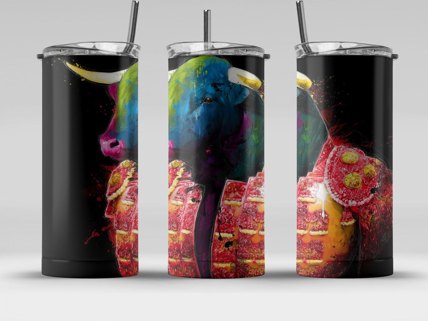 Colorful Bull and Pizza Design Tumbler product