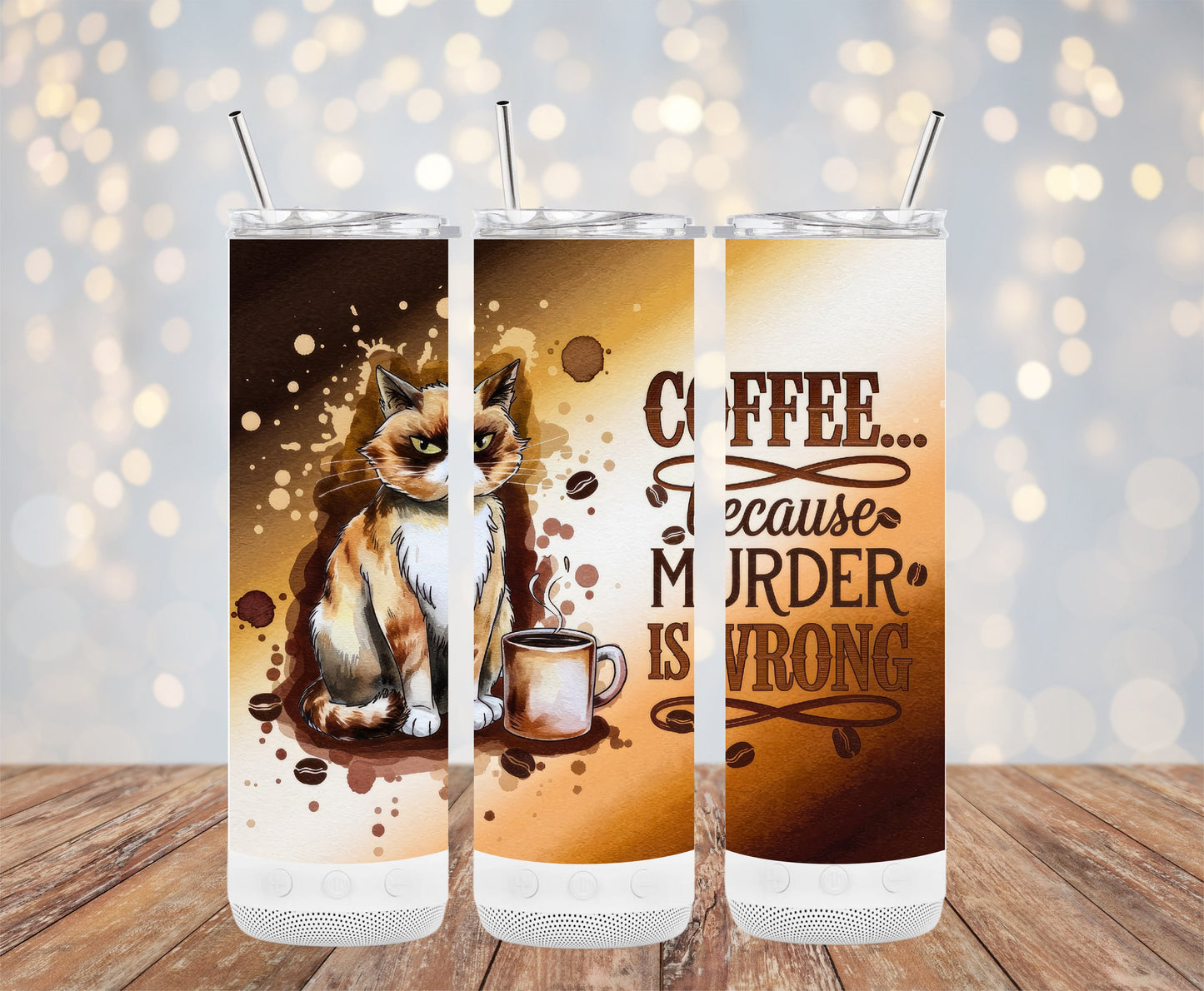 Coffee Because Murder Is Wrong Cat Tumbler product type