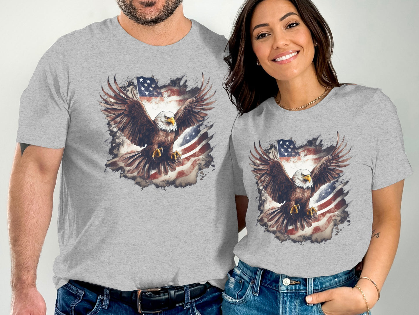 T-shirts with an eagle and American flag graphic.