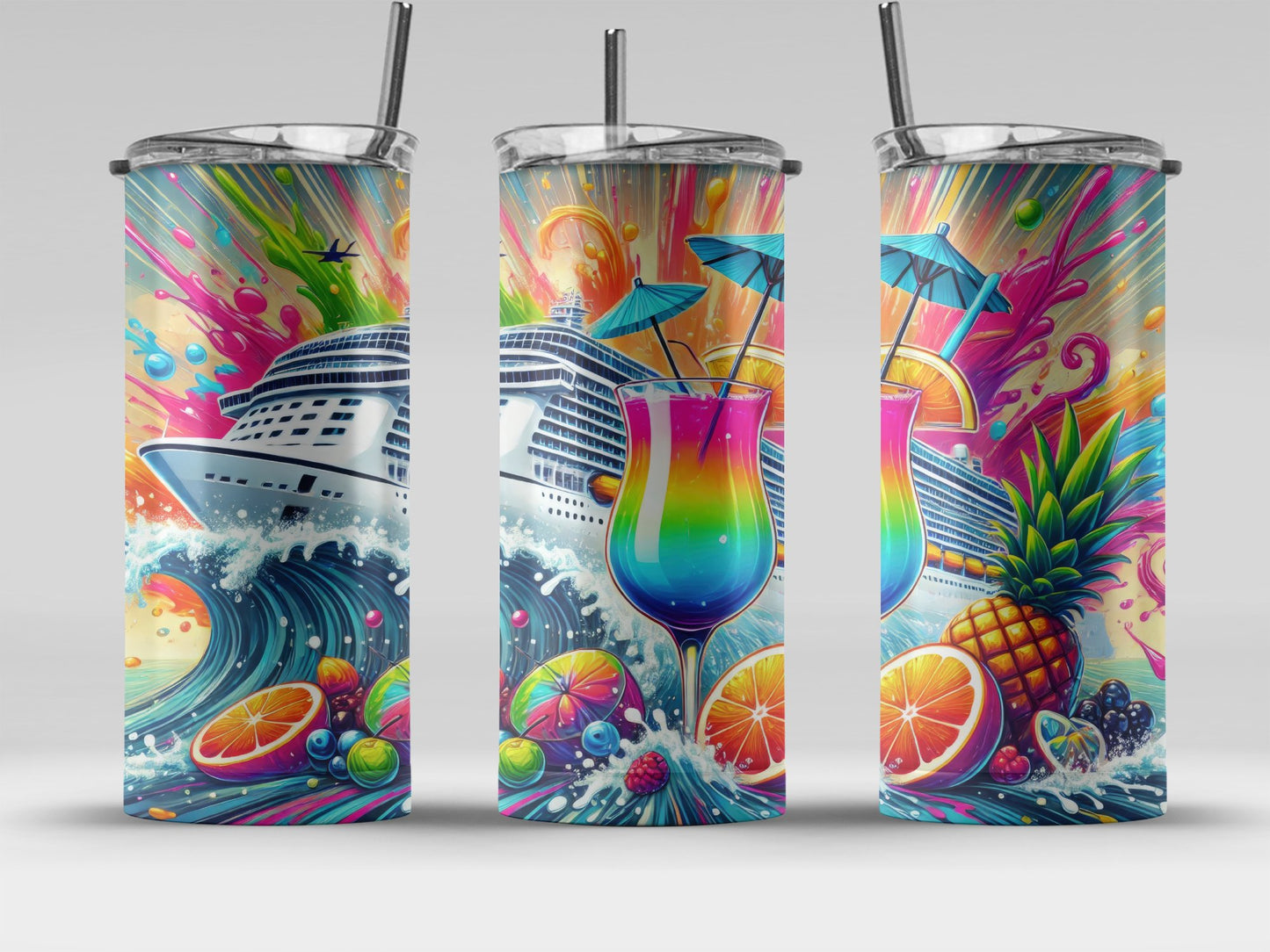 Colorful Cruise Ship Vacation Theme Tumbler product