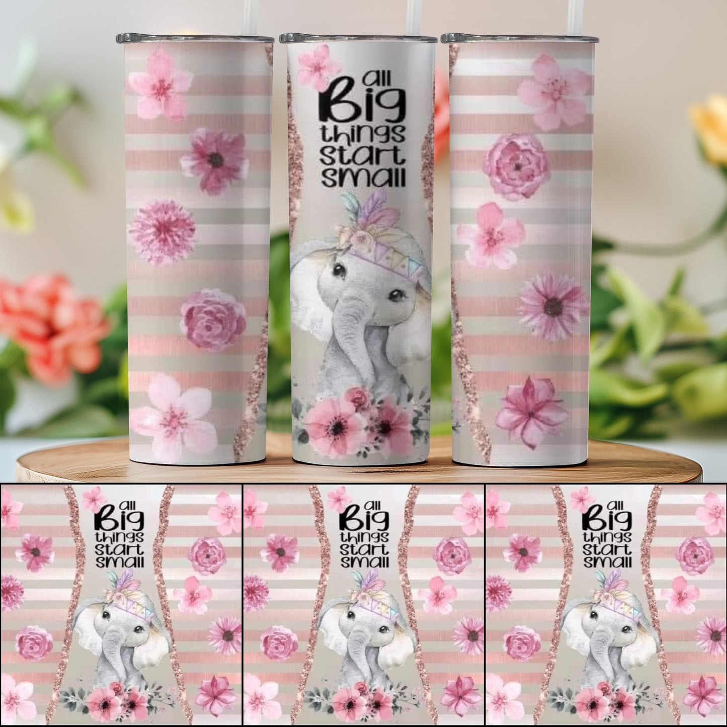 Cute Elephant with Floral Design Tumbler Product