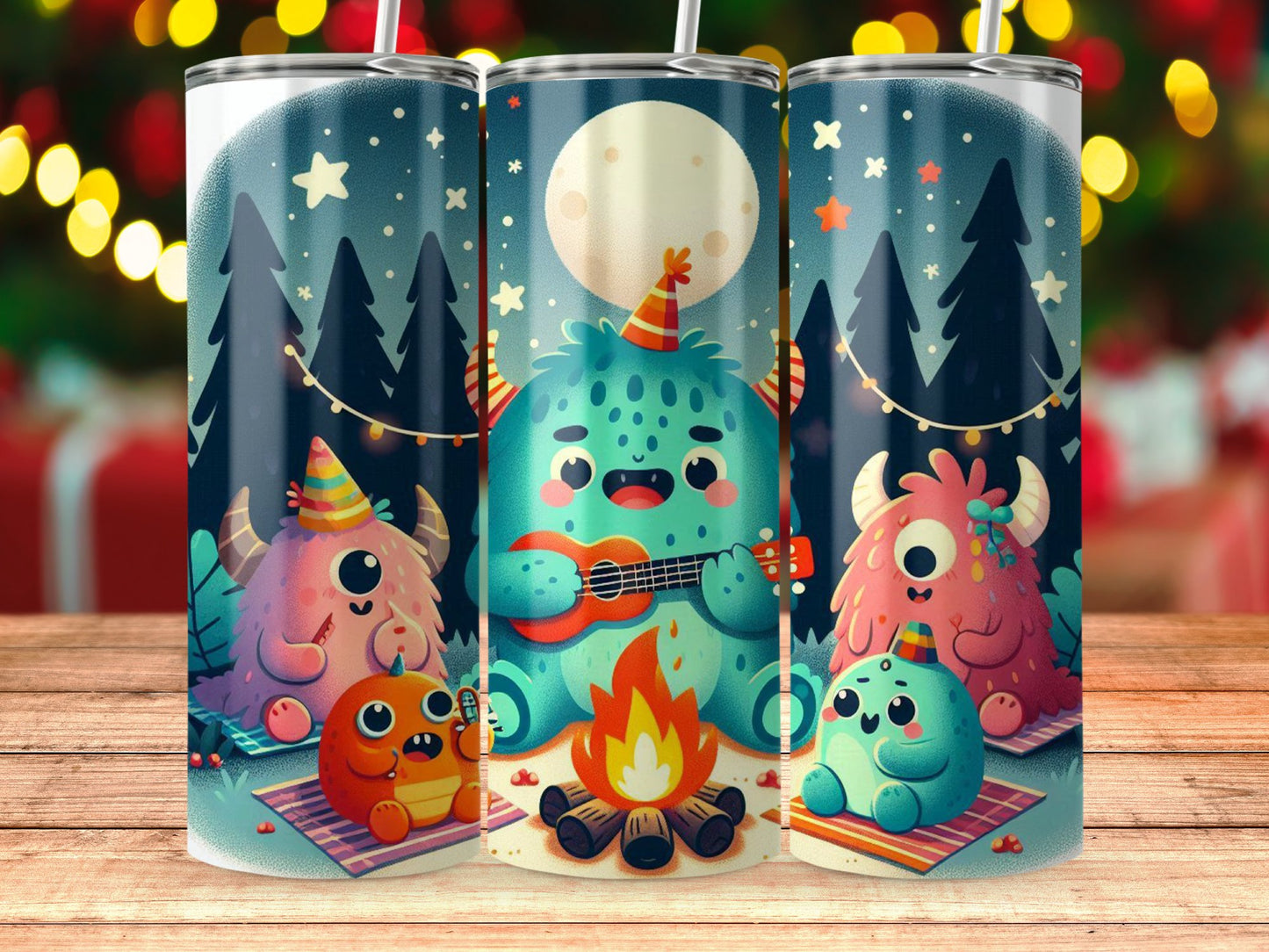 Adorable Monster Campfire Scene Tumbler product