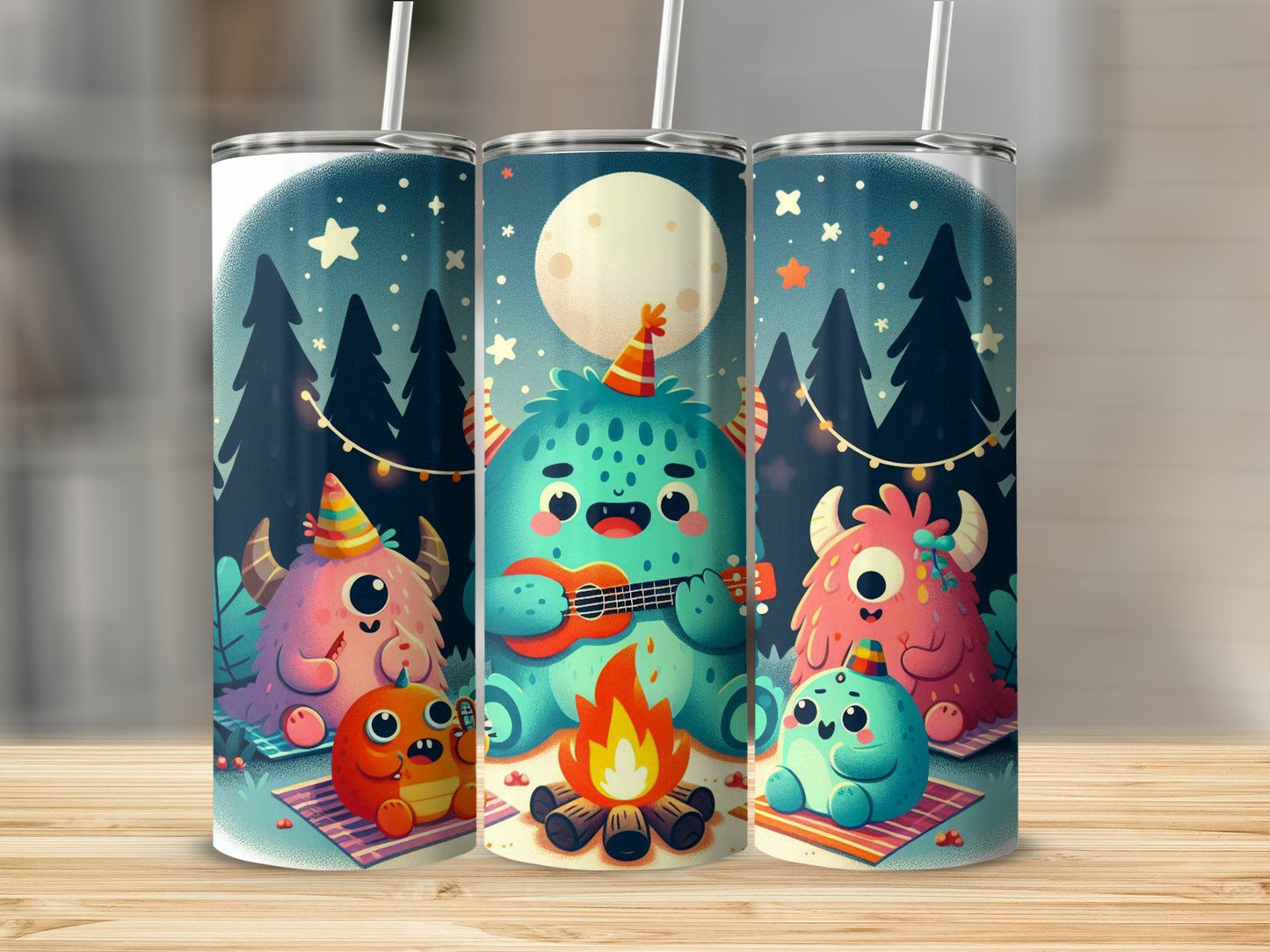 Adorable Monster Camping Scene Insulated Tumbler product