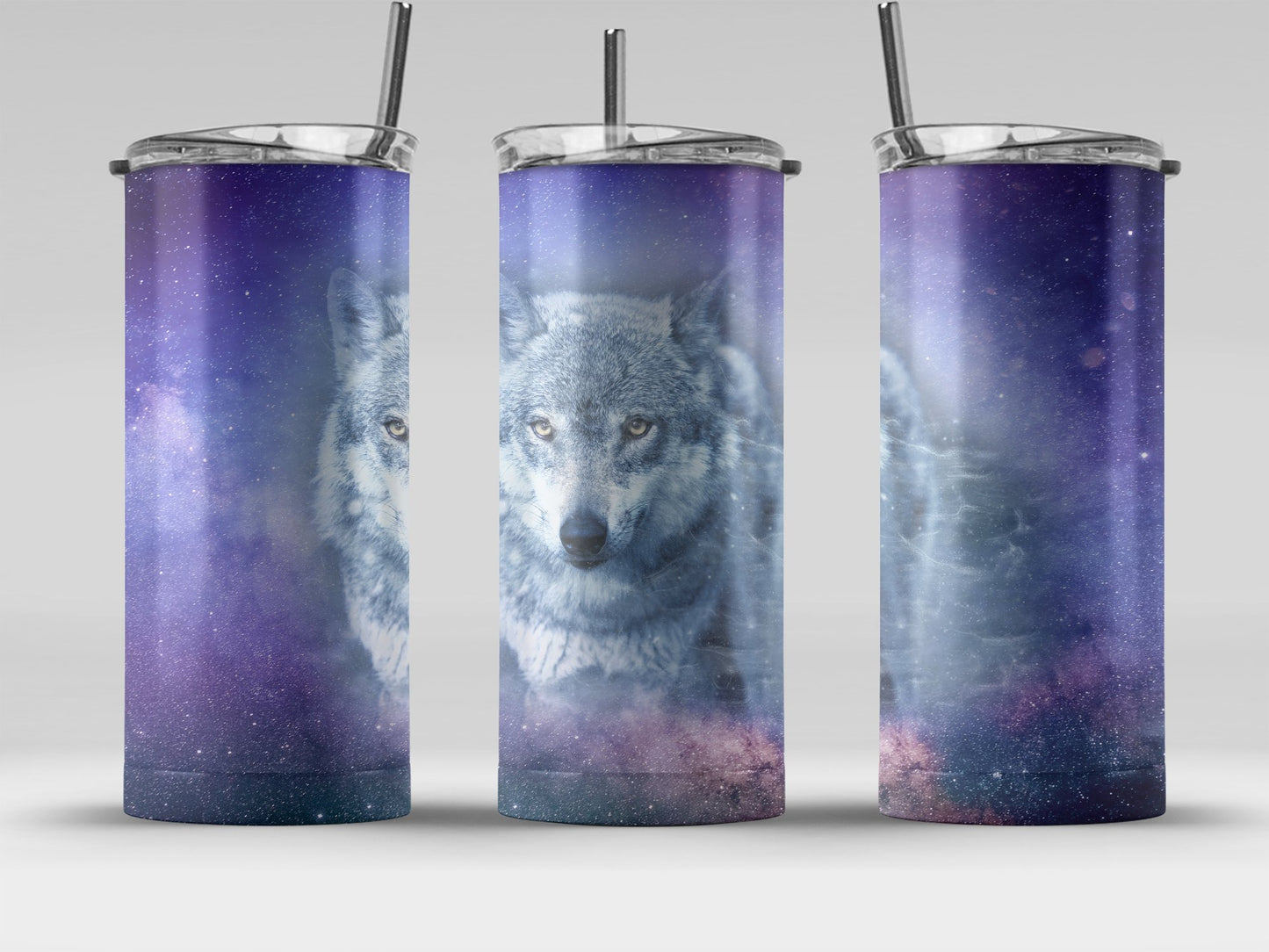 Majestic Wolf in Cosmic Night Sky Tumbler product