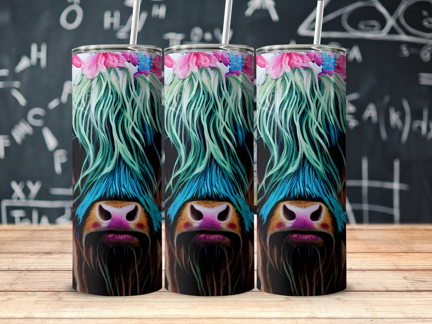 Colorful Highland Cow Floral Print Tumbler Cup product type