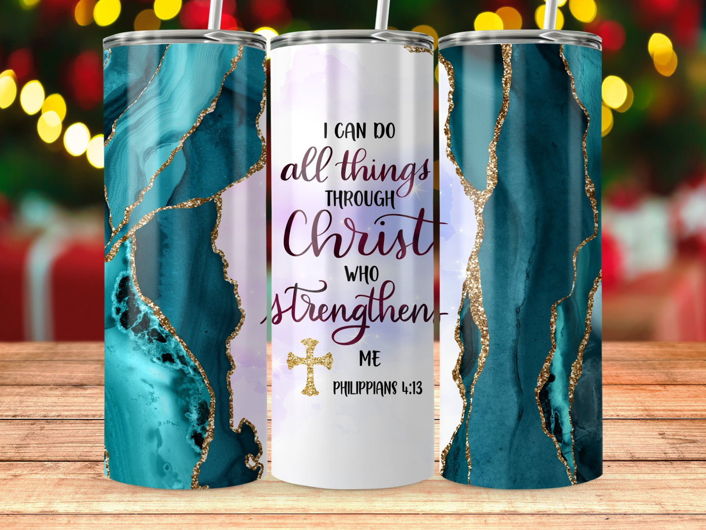 Inspirational Philippians 4:13 Quote Tumbler Product