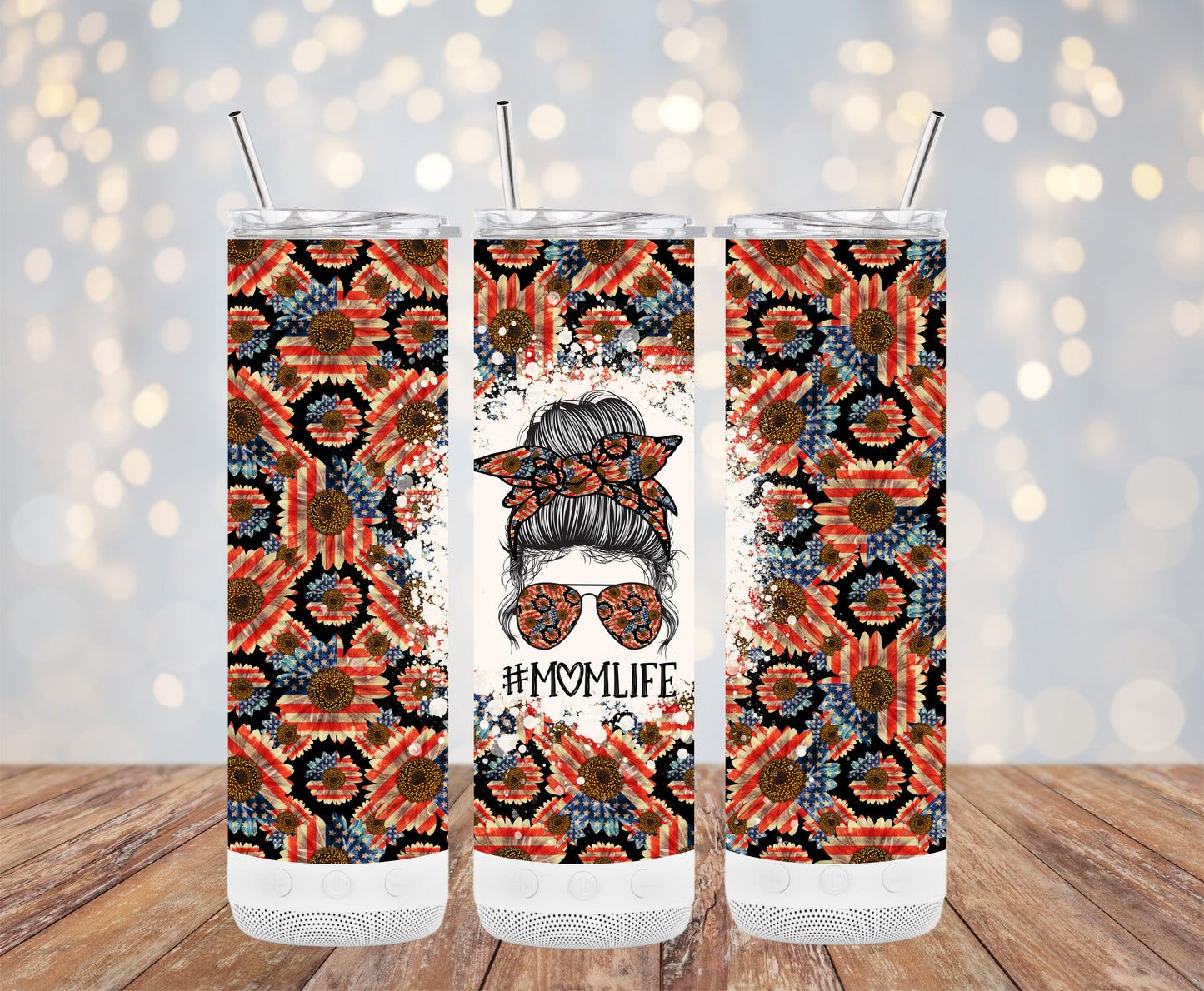 Messy Bun Flag Sunflower Tumbler