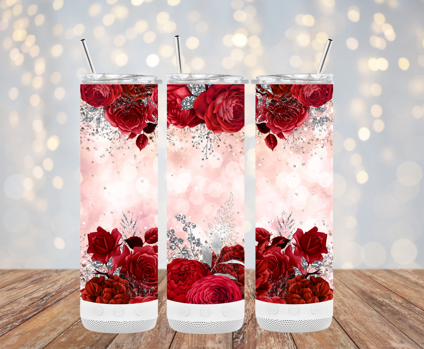 Red Floral Glitter look Tumbler
