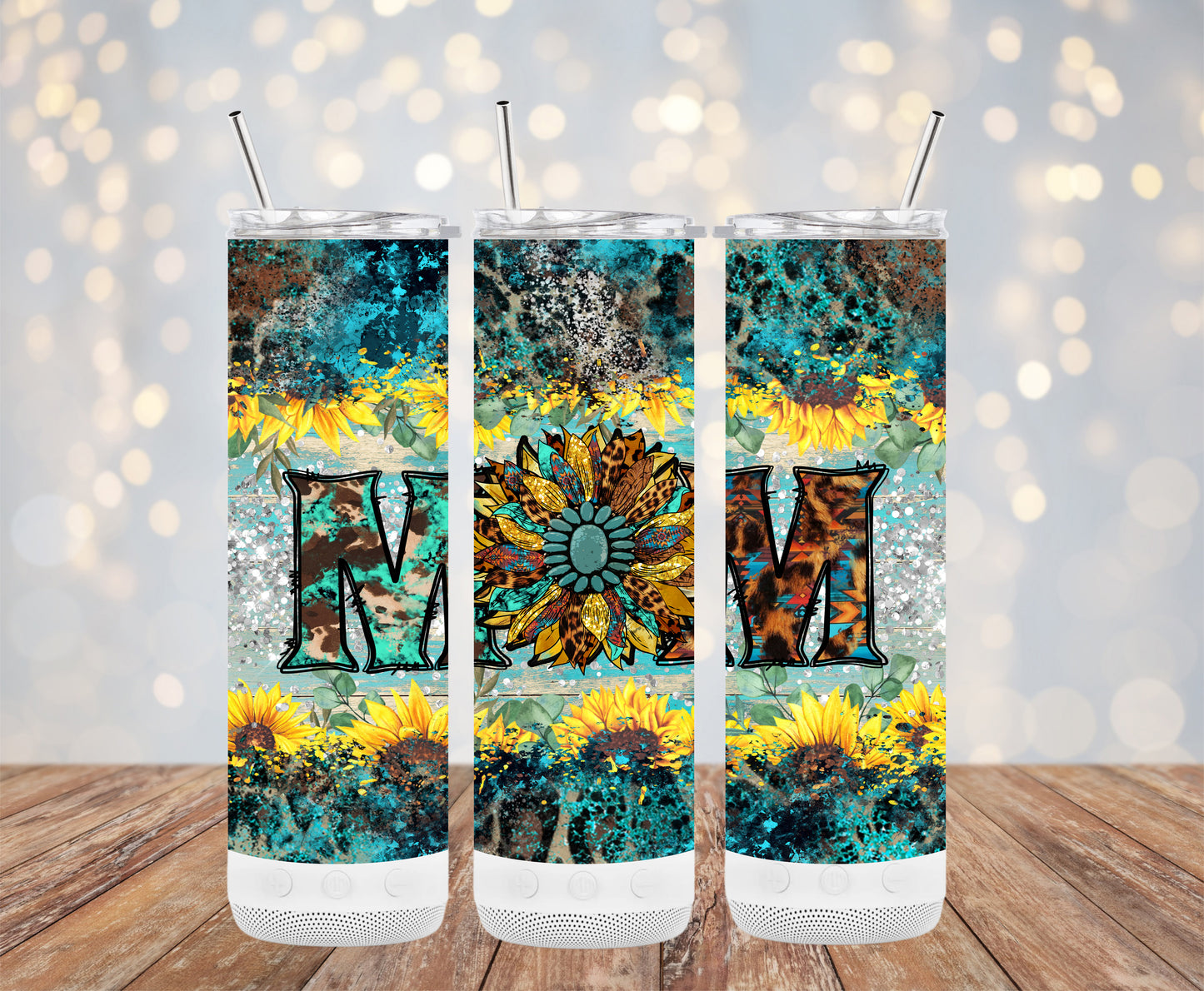 Mom Sunflower Western Glitter Look Tumbler