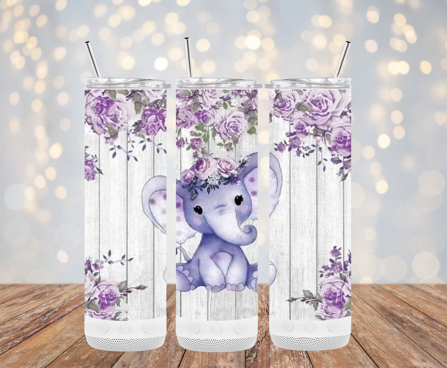 Adorable Elephant With Purple Floral Design Tumbler product type