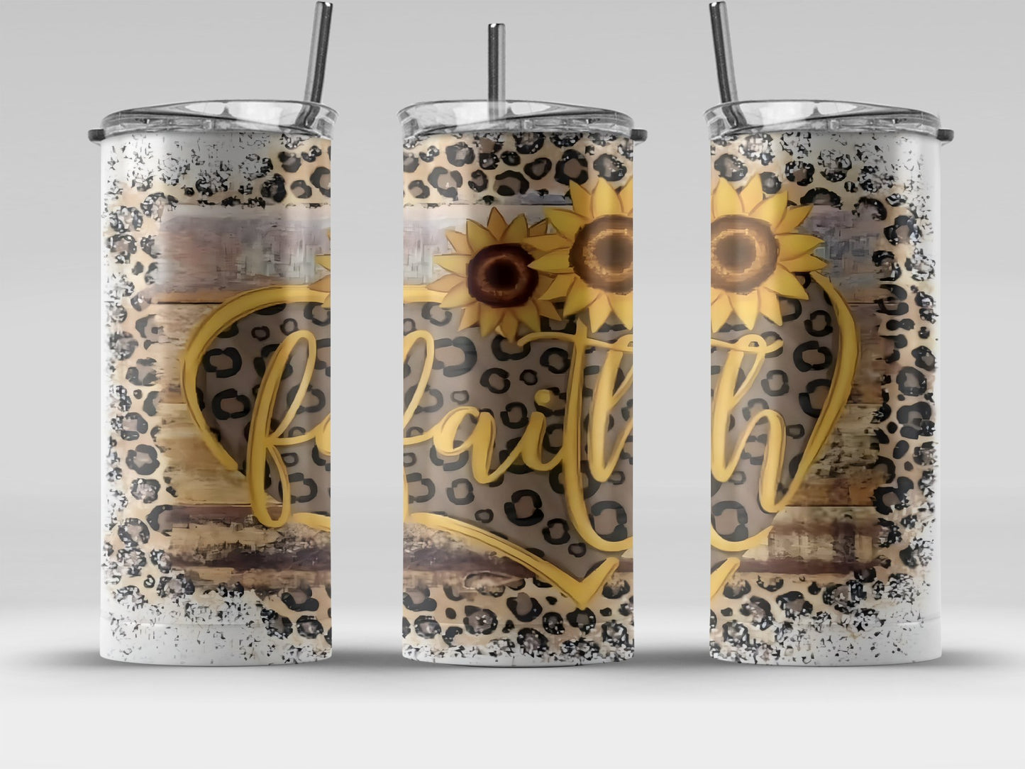 Faith Sunflower Leopard Tumbler Inspirational Drinkware Product