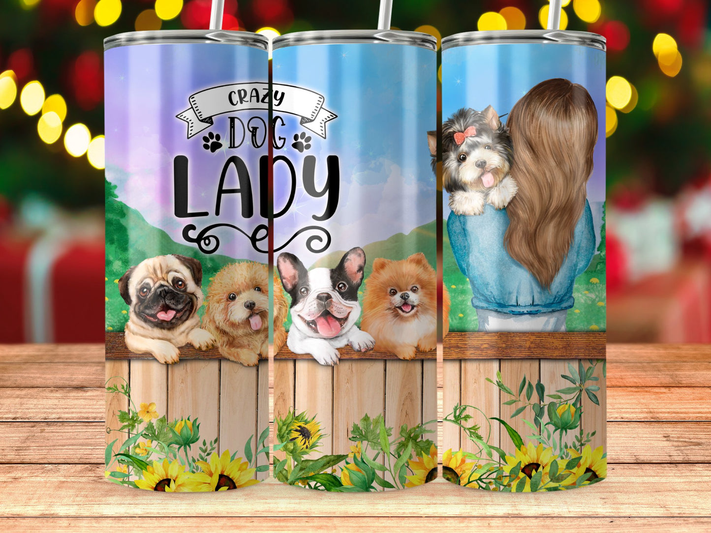 Crazy Dog Lady with Cute Pups Design tumbler product