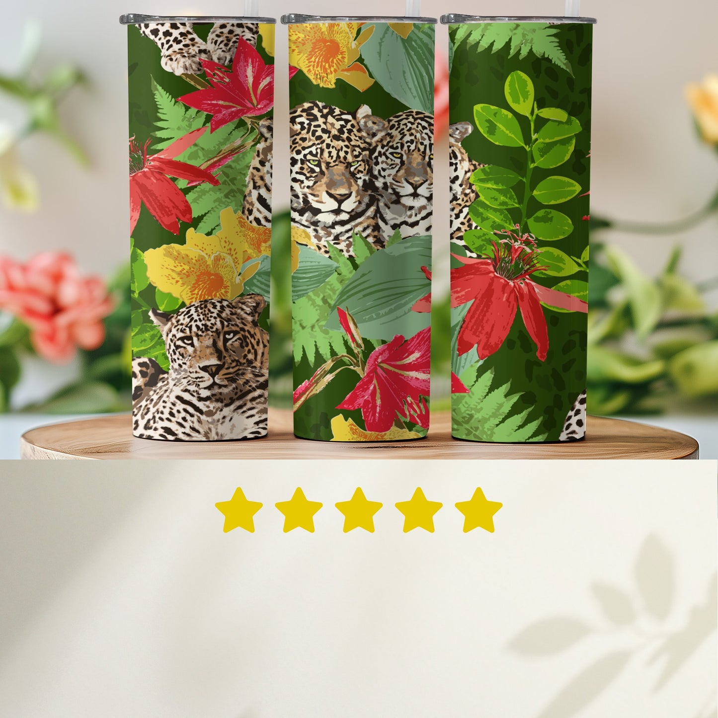 Vibrant Leopard and Tropical Floral Design Tumbler product