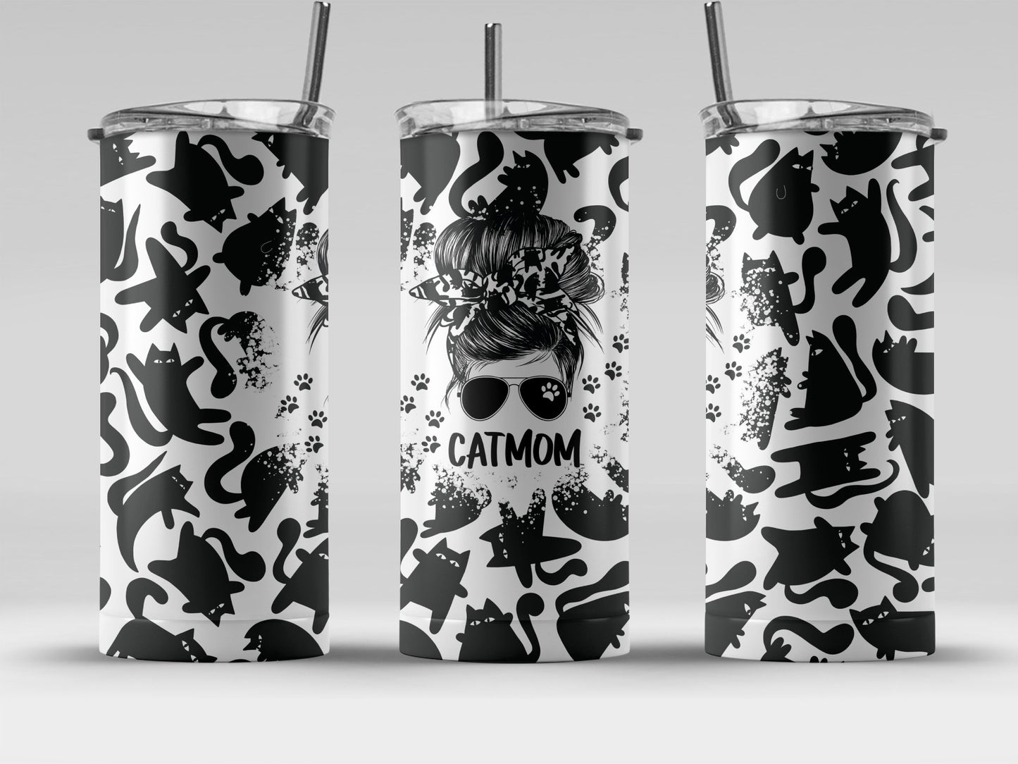 Cat Mom Themed Black and White Tumbler product