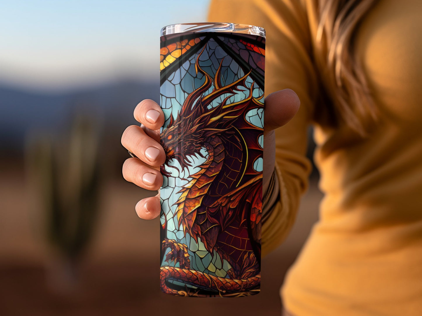 Stained Glass Style Dragon Art Travel Mug product