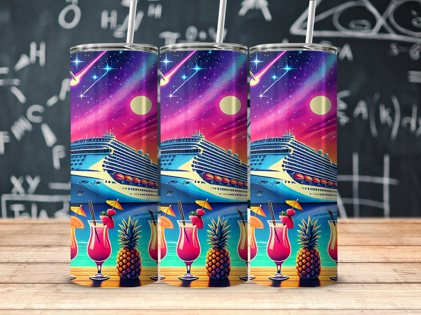 Neon Cruise Ship with Cocktails Travel Tumbler product type