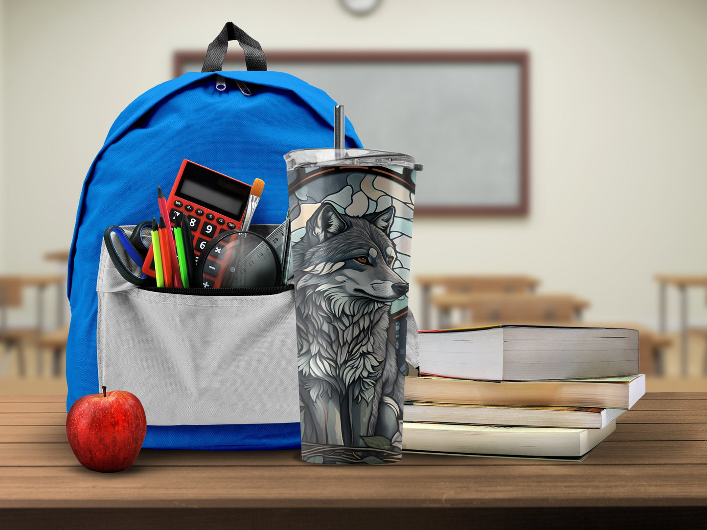 Artistic Wolf Design Reusable Travel Mug product type