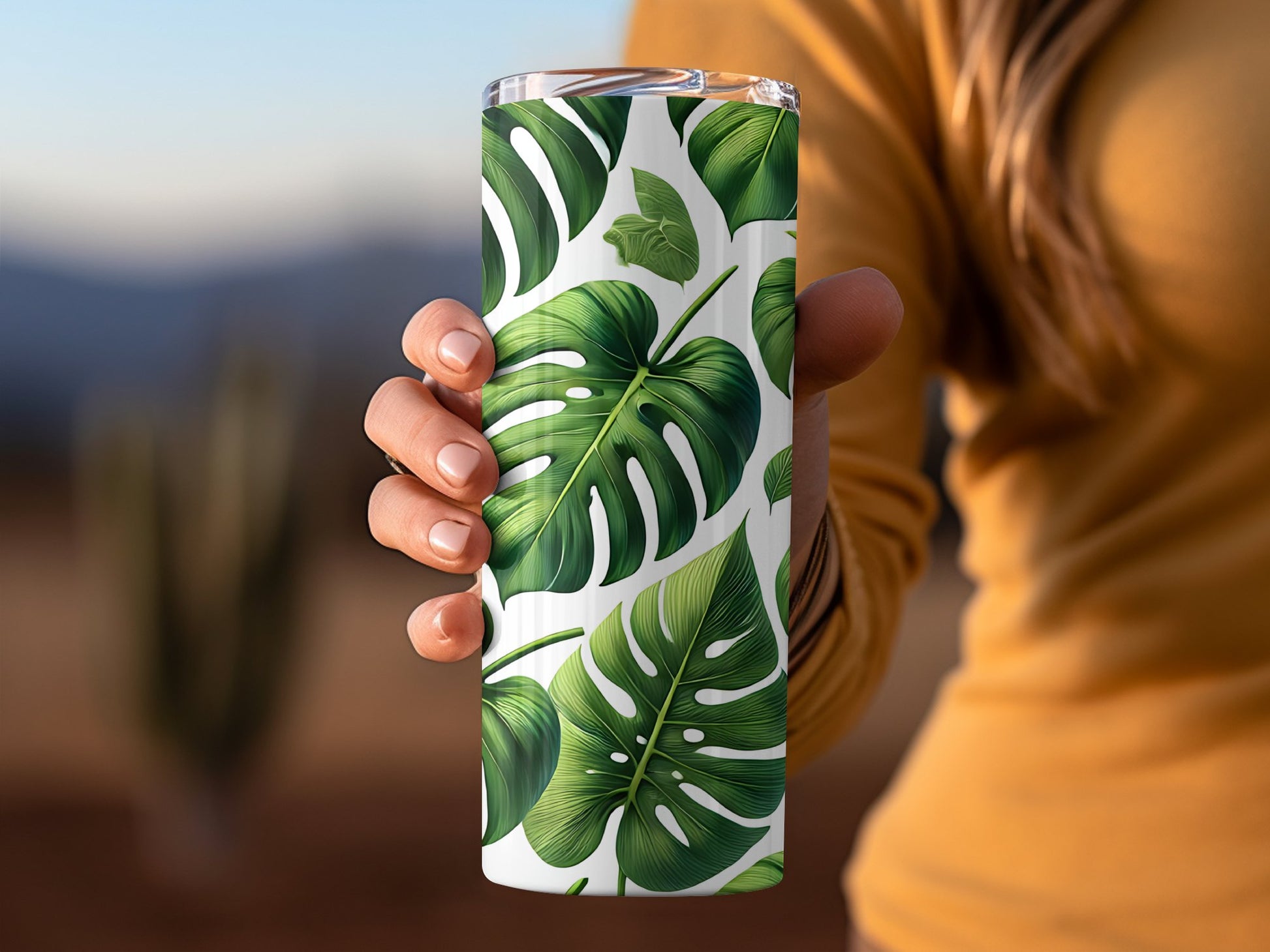 Tropical Leaf Patterned Insulated Tumbler Stylish Drinkware product type