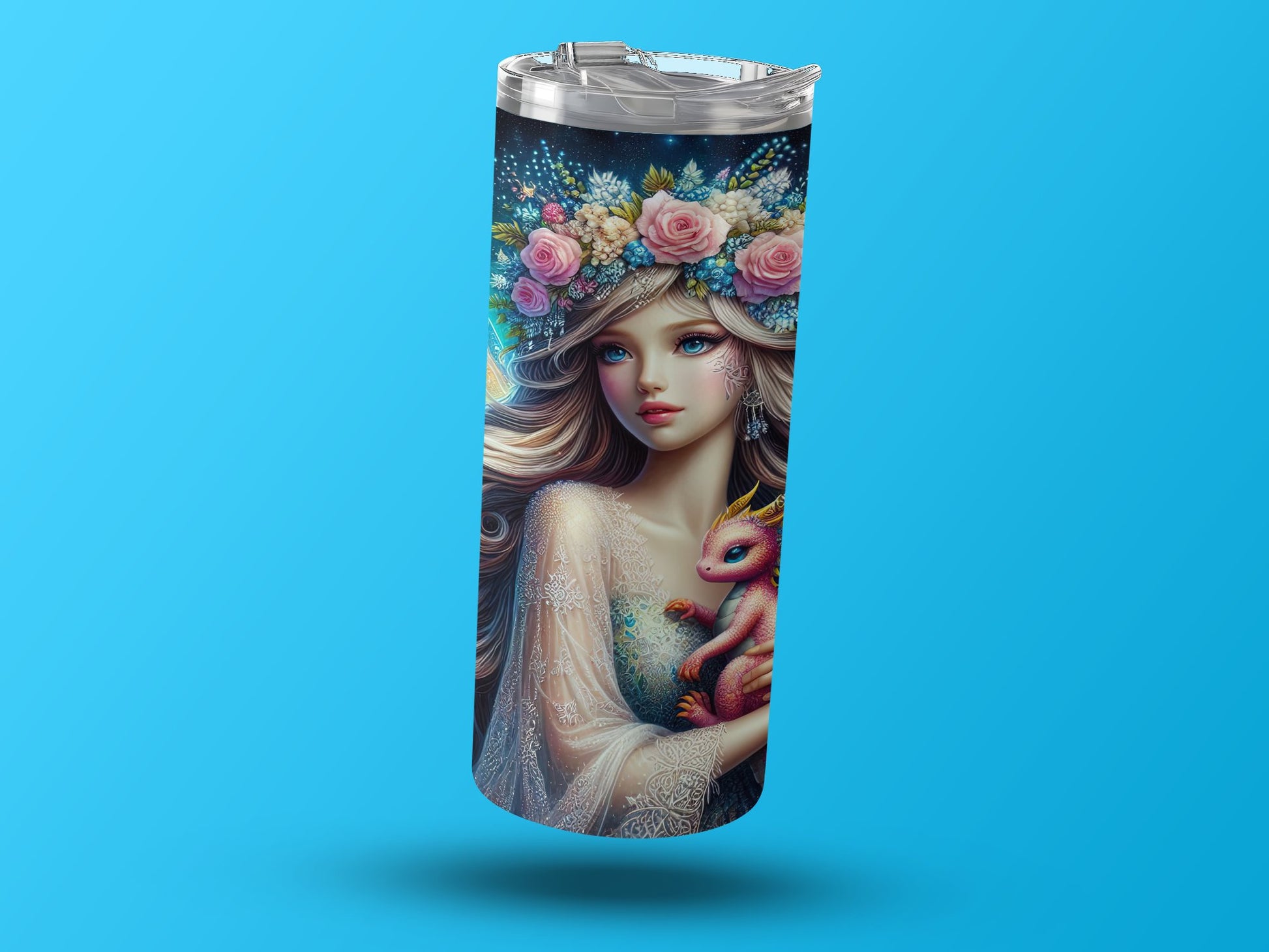 Fantasy Fairy with Flowers and Dragon Tumbler product
