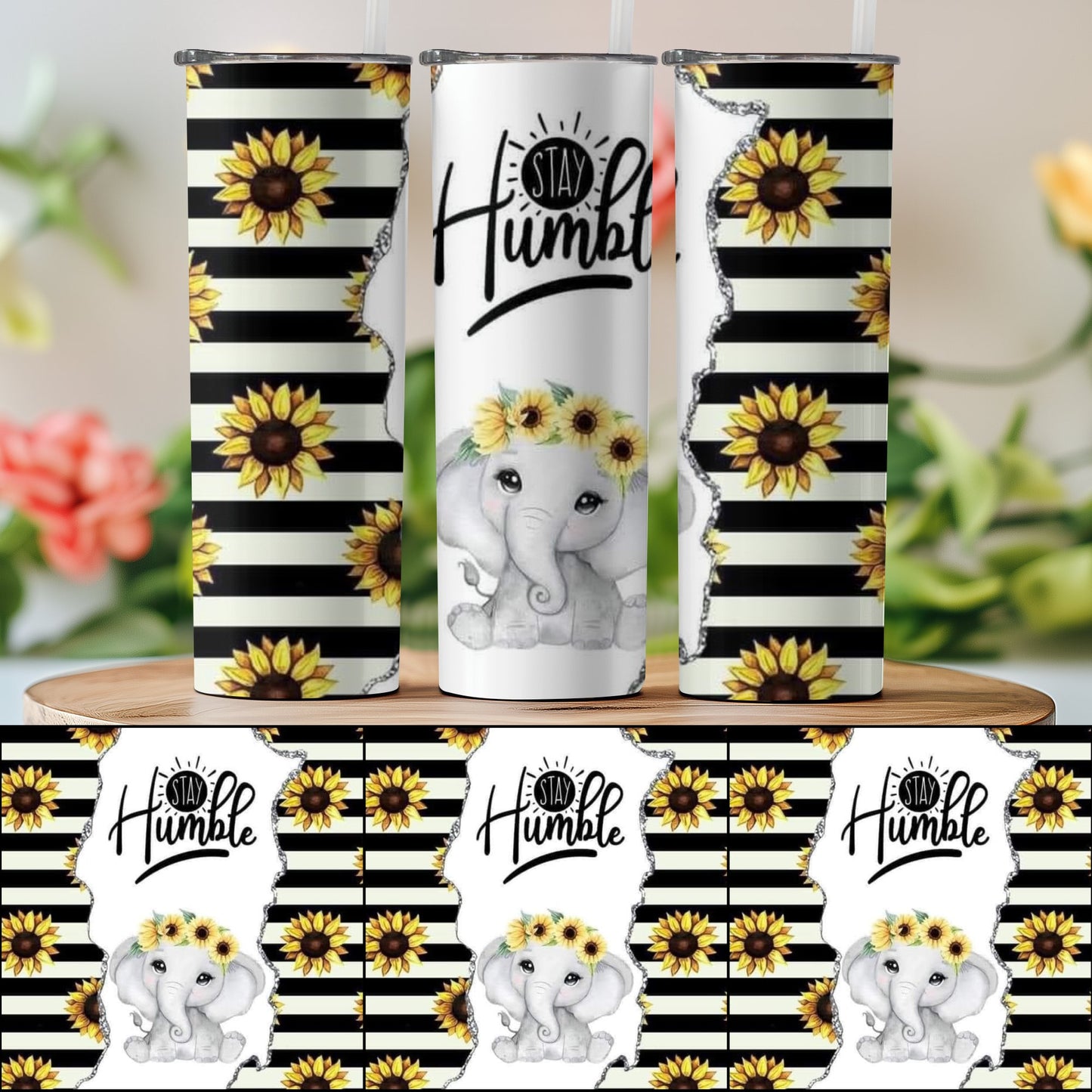 Stay Humble Elephant Sunflower Design Tumbler product type