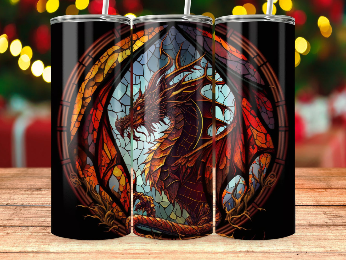 Stained Glass Dragon Art Design on Drinkware product