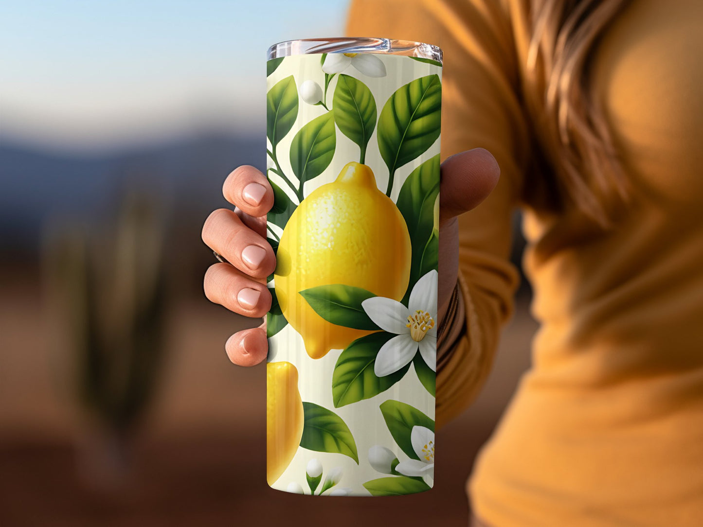Lemon and Leaves Aesthetic Travel Tumbler product
