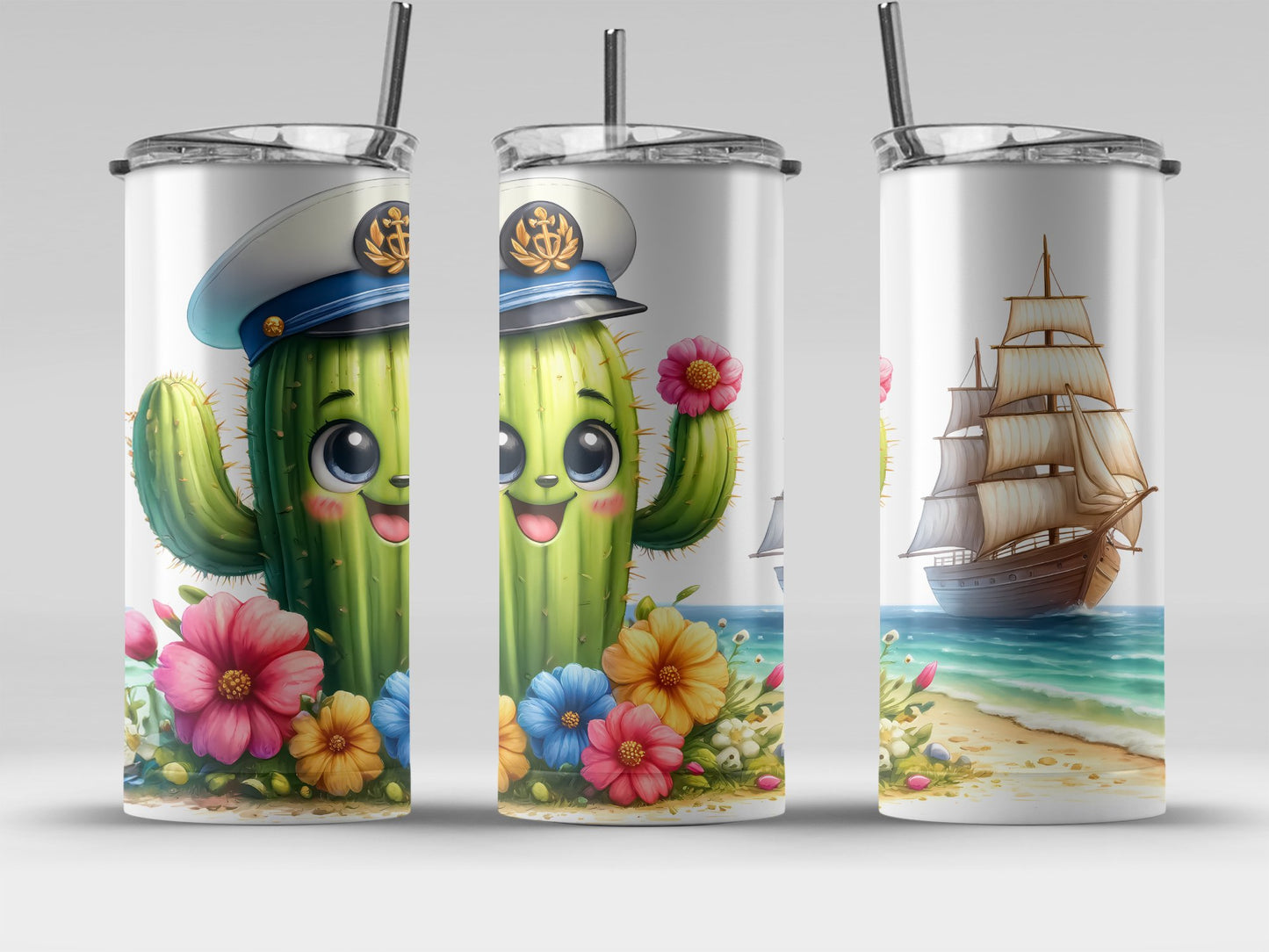 Sailor Cactus and Ship Colorful Tumbler product