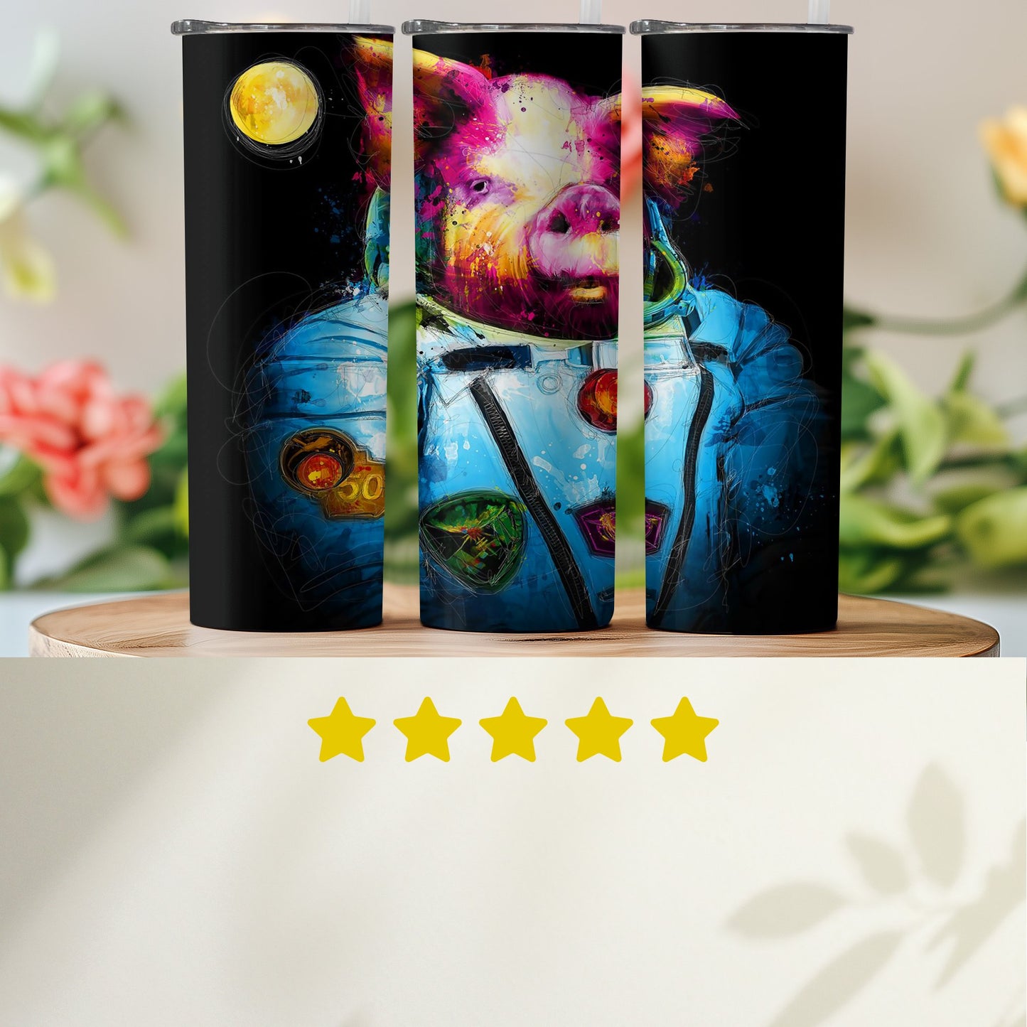 Vibrant Astronaut Pig Design Insulated Tumbler product