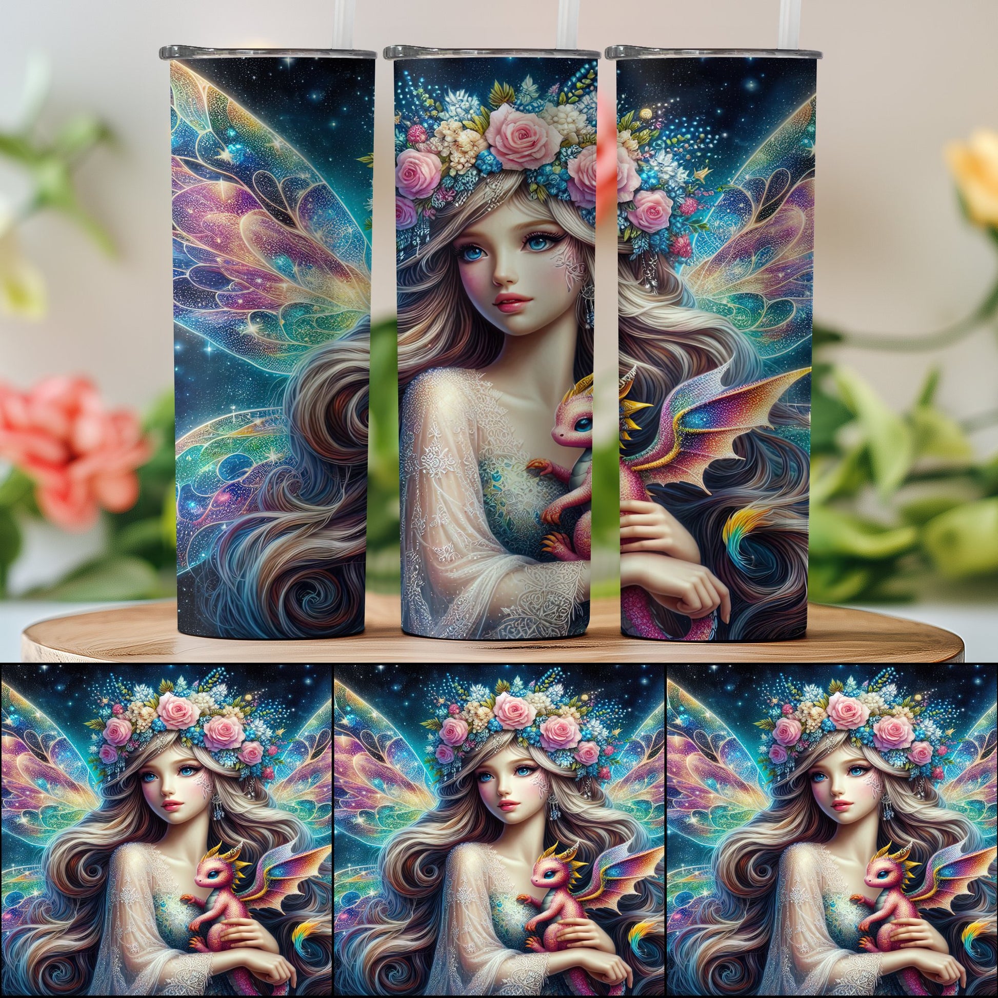 Enchanting Fairy Girl with Dragon Design Tumbler product