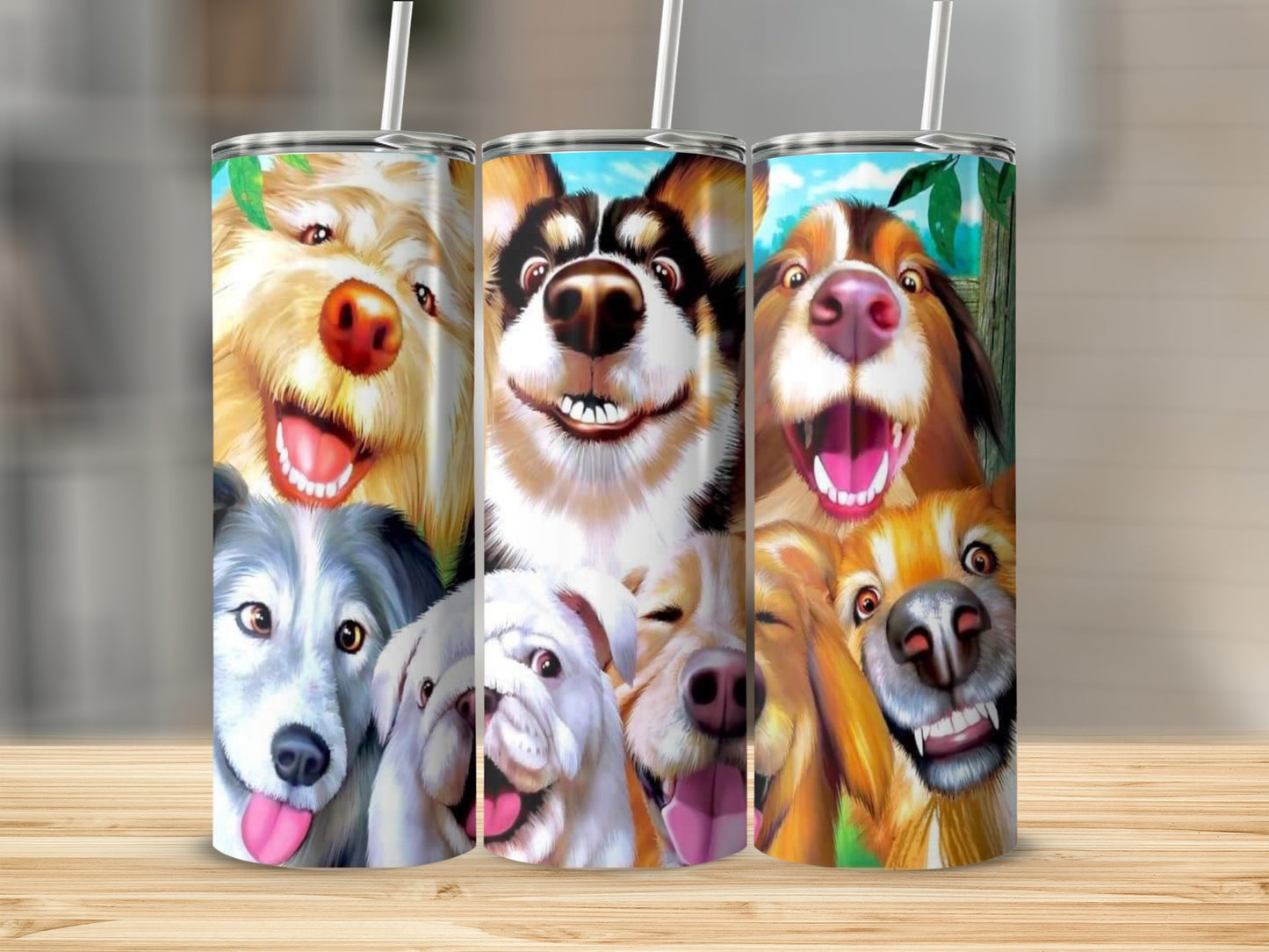 Adorable Happy Dogs Print Stainless Steel Tumbler product