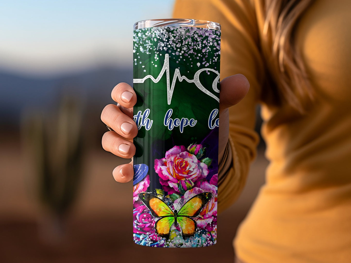 Heartbeat With Hope Love Floral Butterfly Tumbler product