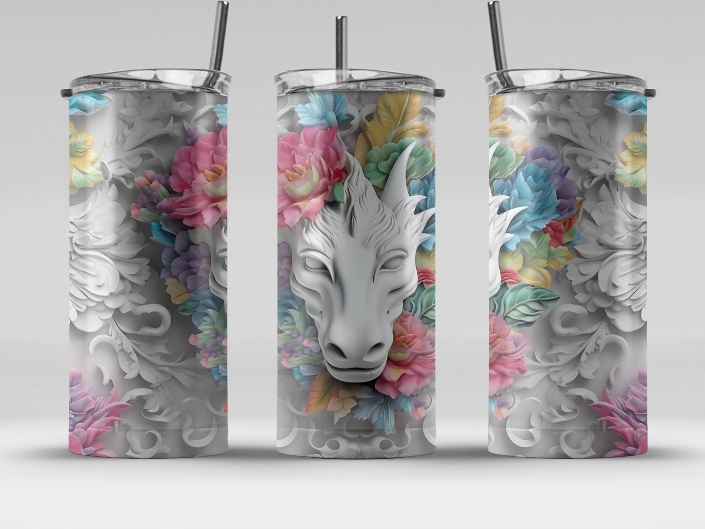 Fantasy Unicorn and Floral Design Tumbler product