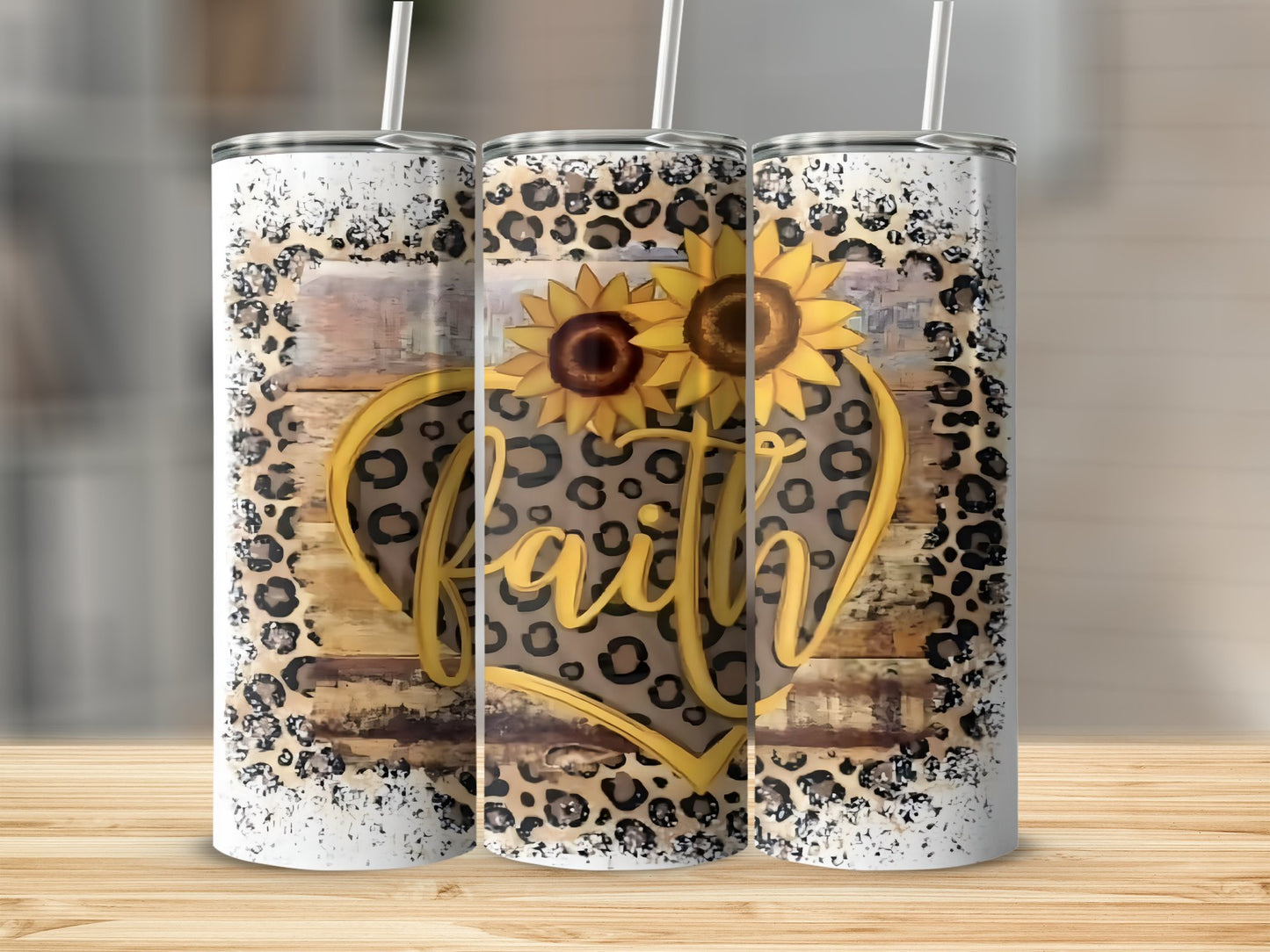 Sunflower and Heart Faith Leopard Print Tumbler product