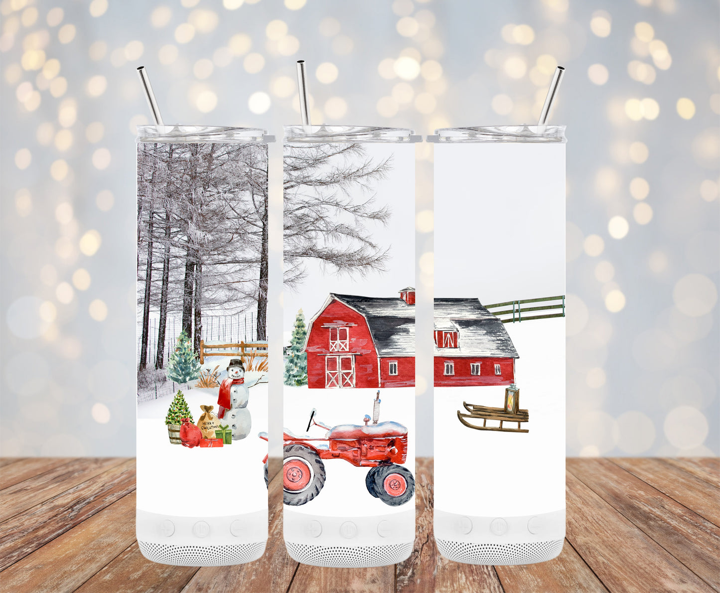 Festive Winter Barn Scene Tractor Snowman Tumblers 6216183