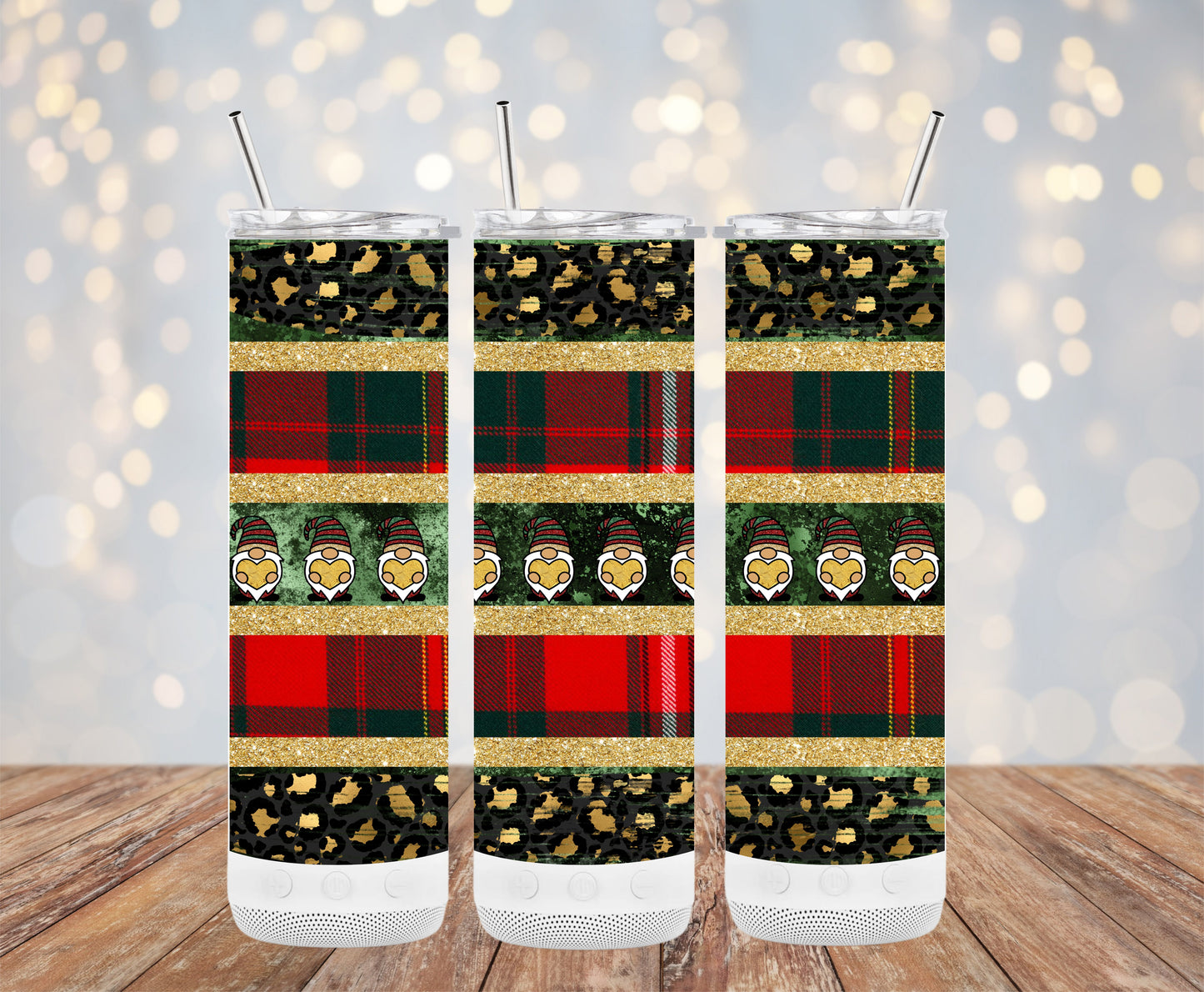 Festive Gnome And Plaid Leopard Print Christmas Tumblers 6216215