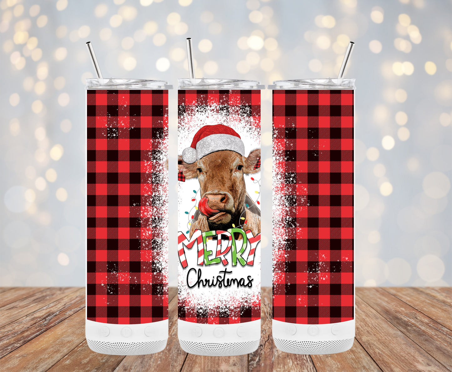 Festive Merry Christmas Cow Design Red Plaid Tumblers 6216201