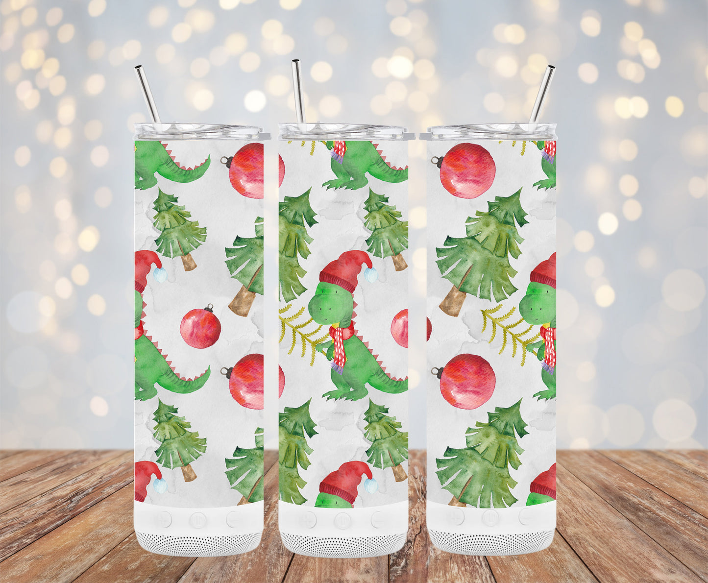 Dinosaur Christmas Tree Pattern Festive Holiday Tumblers 6216190