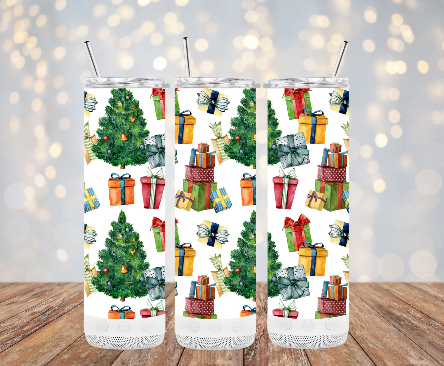 Festive Christmas Tree and Gift Pattern Tumblers 6216200 Christmas Tumbler
