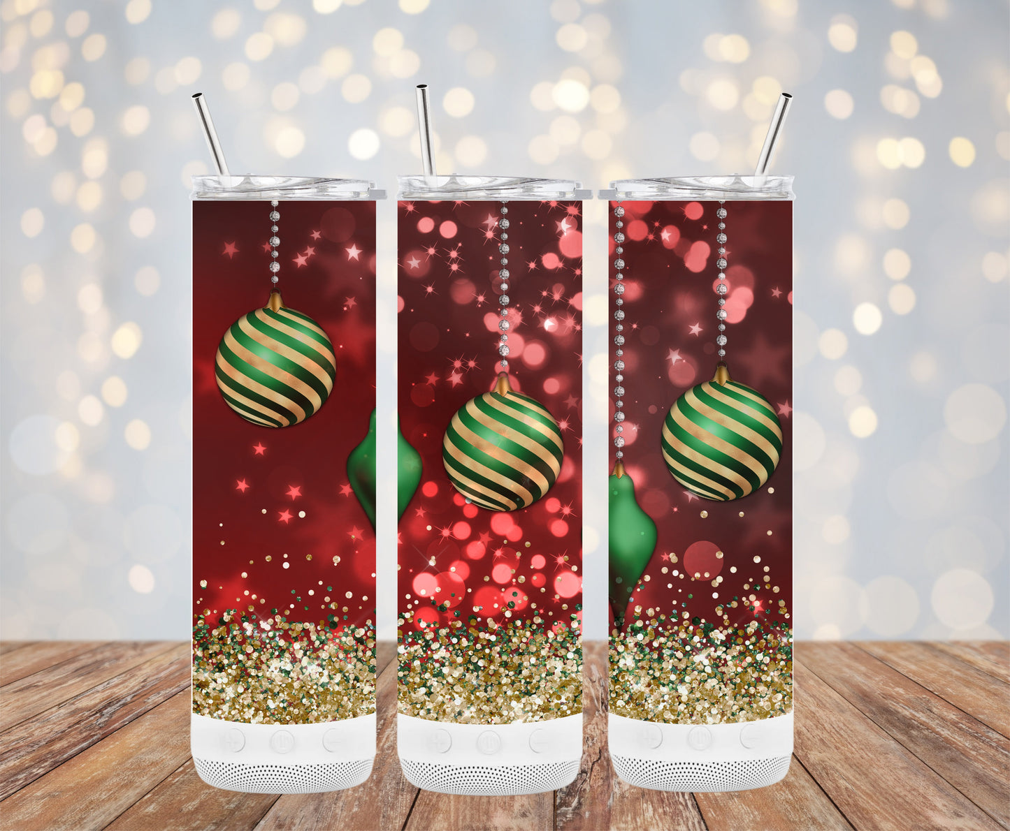 Festive Green and Gold Christmas Ornaments Tumblers 6216221