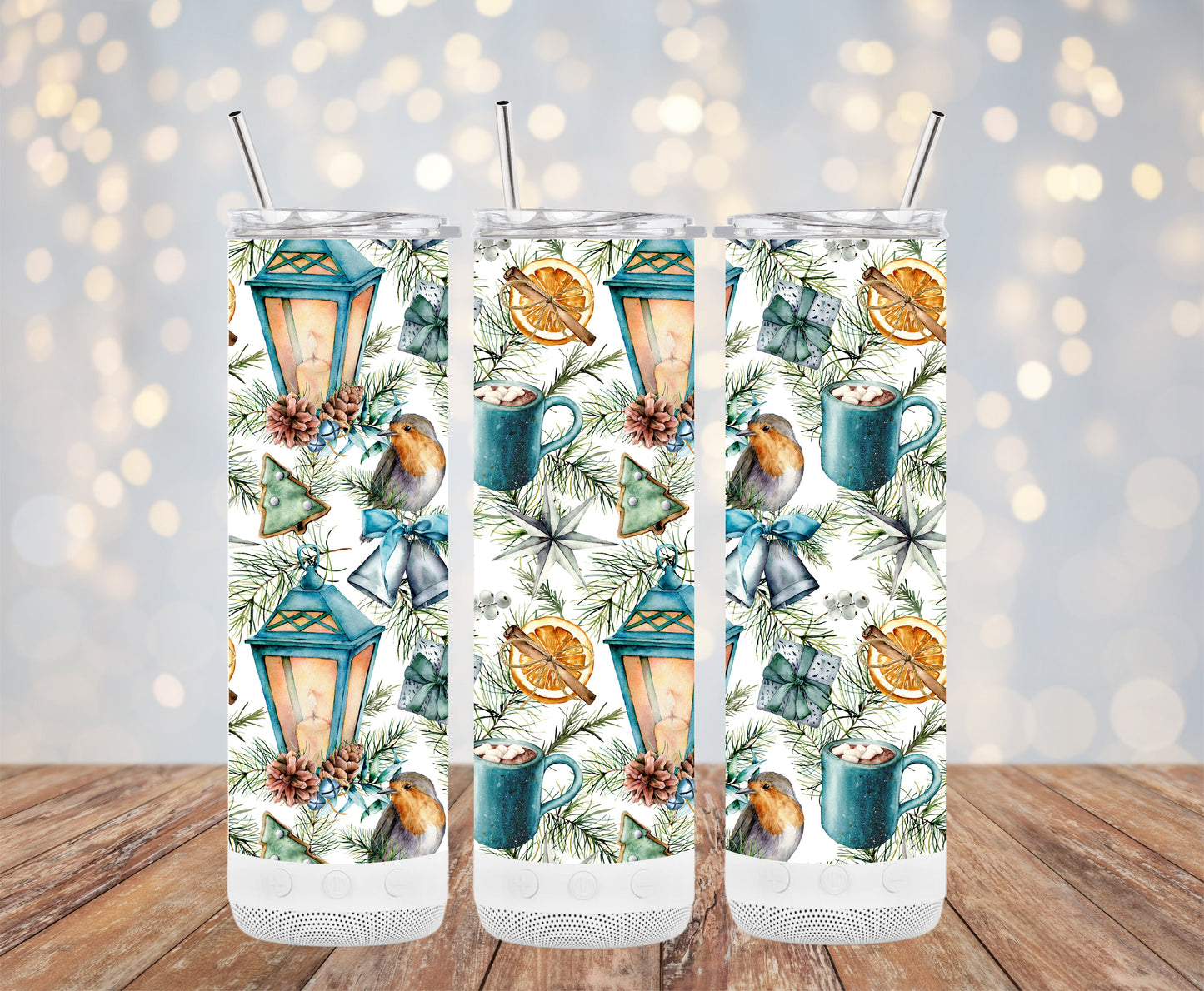 Festive Winter Lanterns and Birds Design Tumblers 6216196