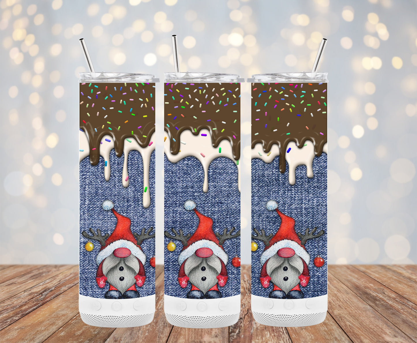 Christmas Gnome Denim Print Chocolate Sprinkle Tumblers 6216206