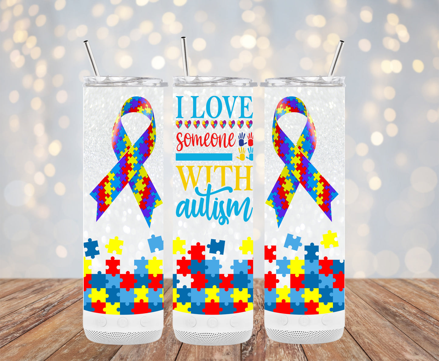 I Love Someone with Autism Awareness Puzzle Tumblers