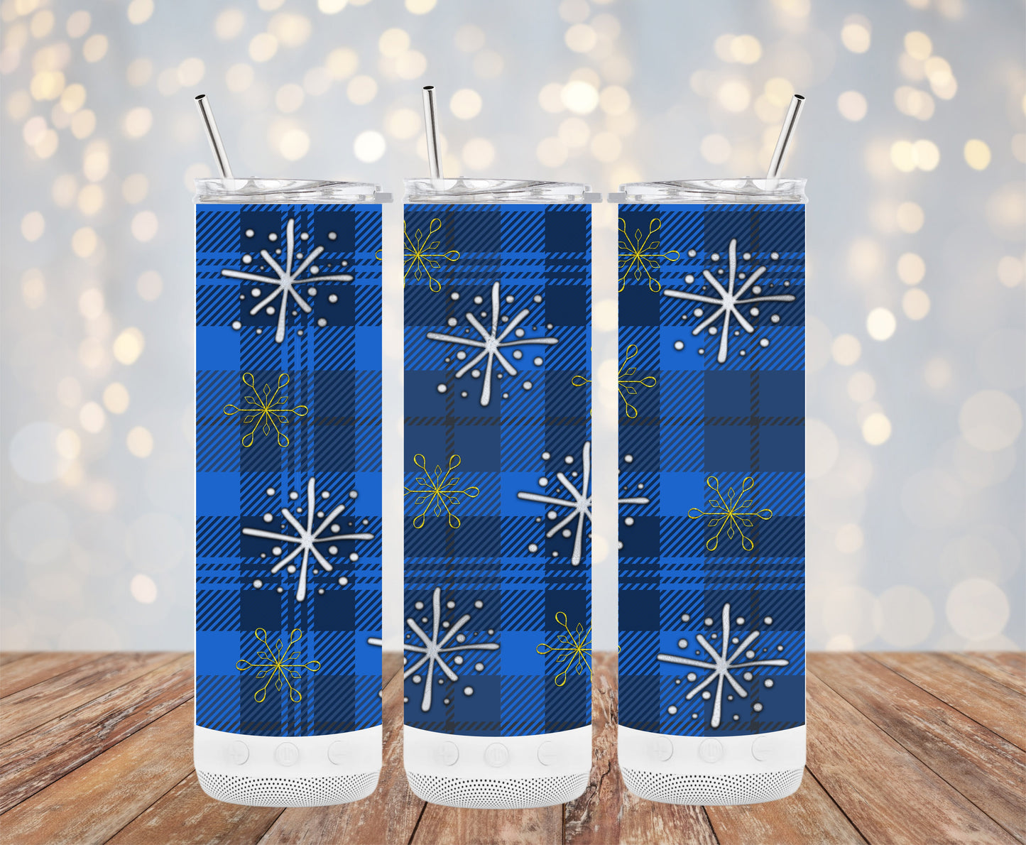 Festive Blue and Gold Plaid Pattern Tumblers 6216277 Christmas Tumbler