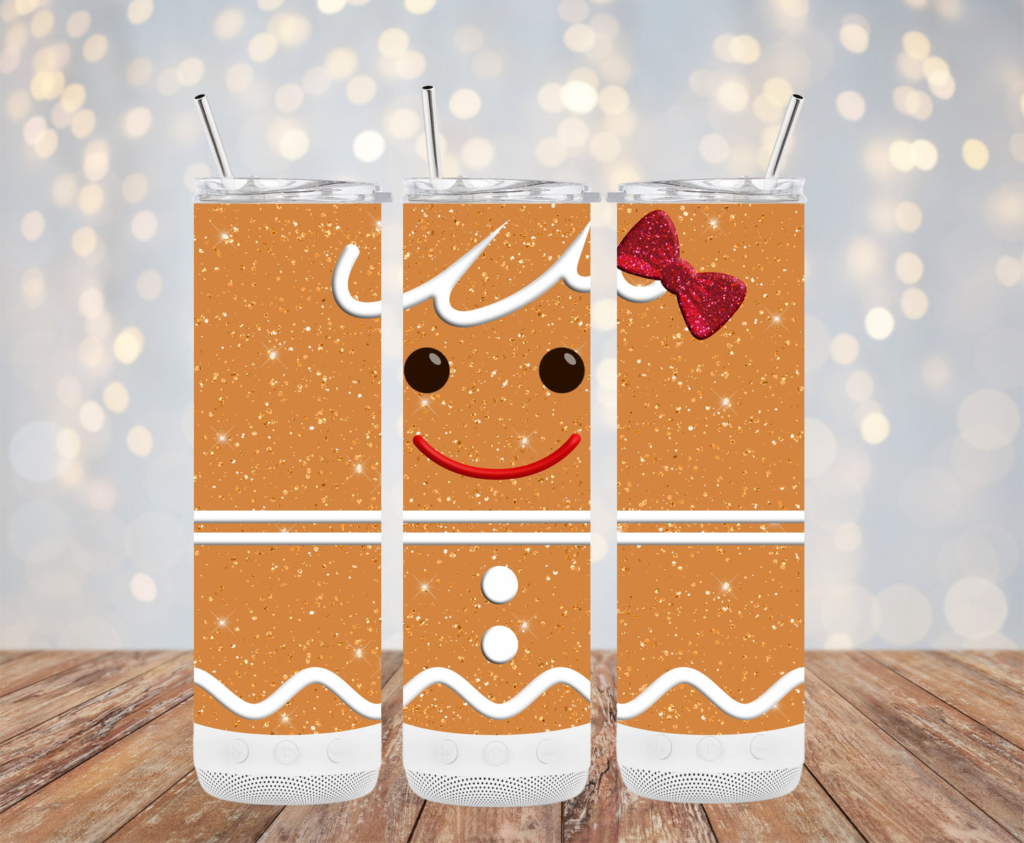 Sparkly Gingerbread Face with Bow Christmas Tumblers 6216244