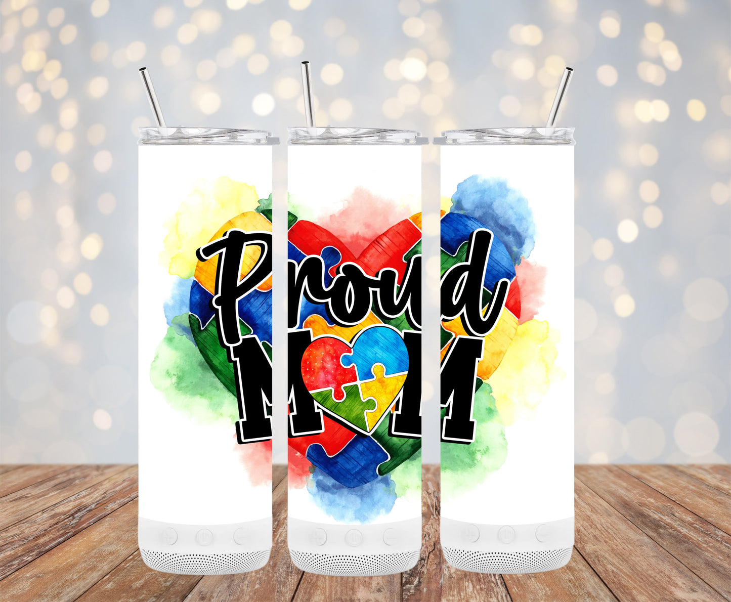 Proud Mom Puzzle Heart Design Tumblers
