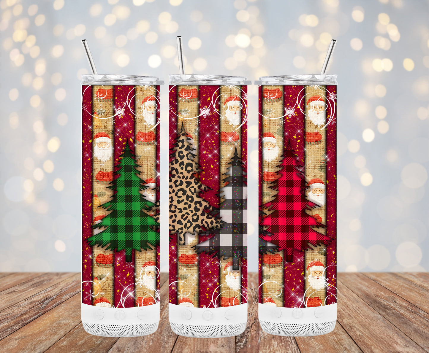 Festive Christmas Trees and Santa Pattern Tumblers 6216235 Christmas Tumbler