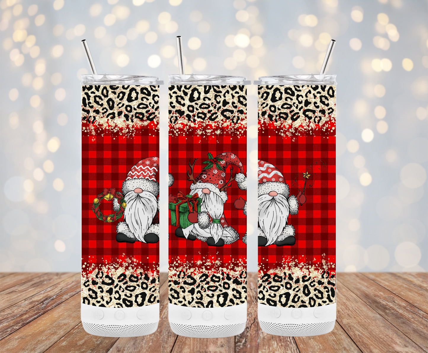 Christmas Gnomes Plaid Leopard Print Festive Tumblers 6216177