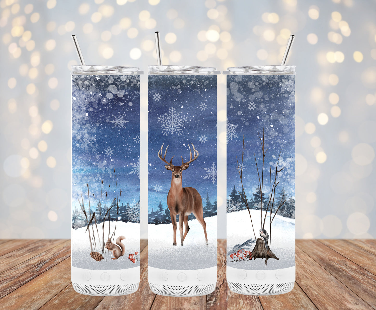 Winter Deer Snowflake Scene with Forest Animals Tumblers 6216135