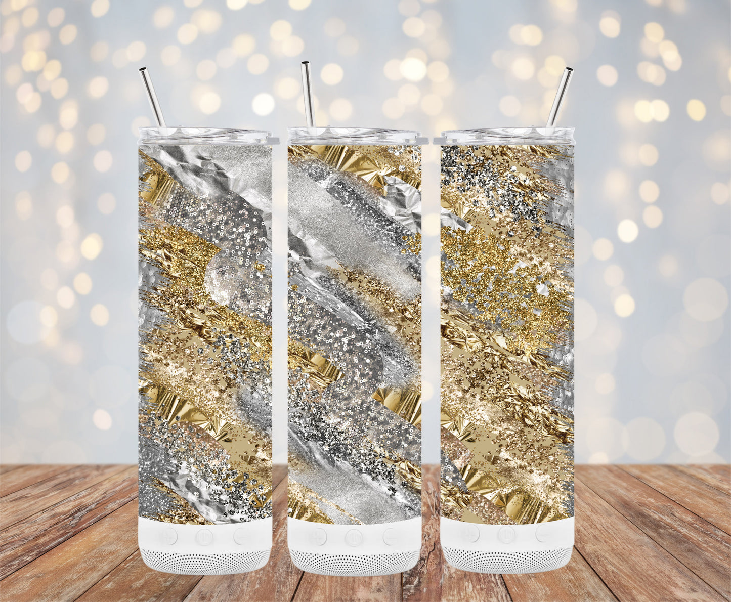 Unique Glittery Gold and Silver Abstract Tumblers 6216117