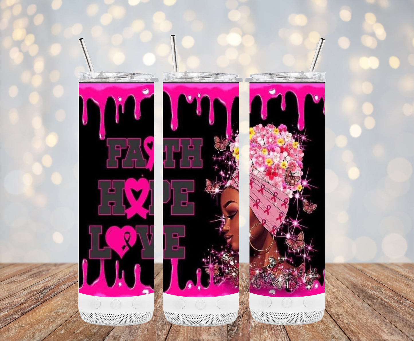 Faith Hope Love Pink Butterfly Design Tumblers
